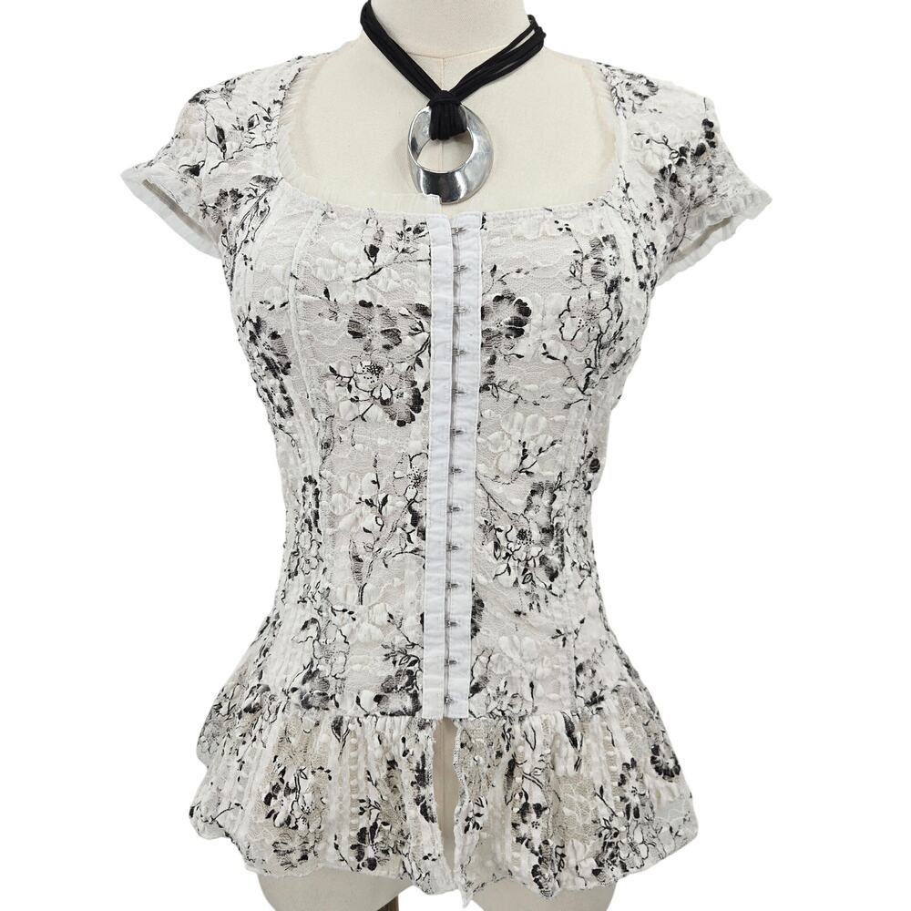 Moa Moa Women Vtg Y2K Fairy Indie Sleaze Goth Festival Lace Peplum Corset Top S